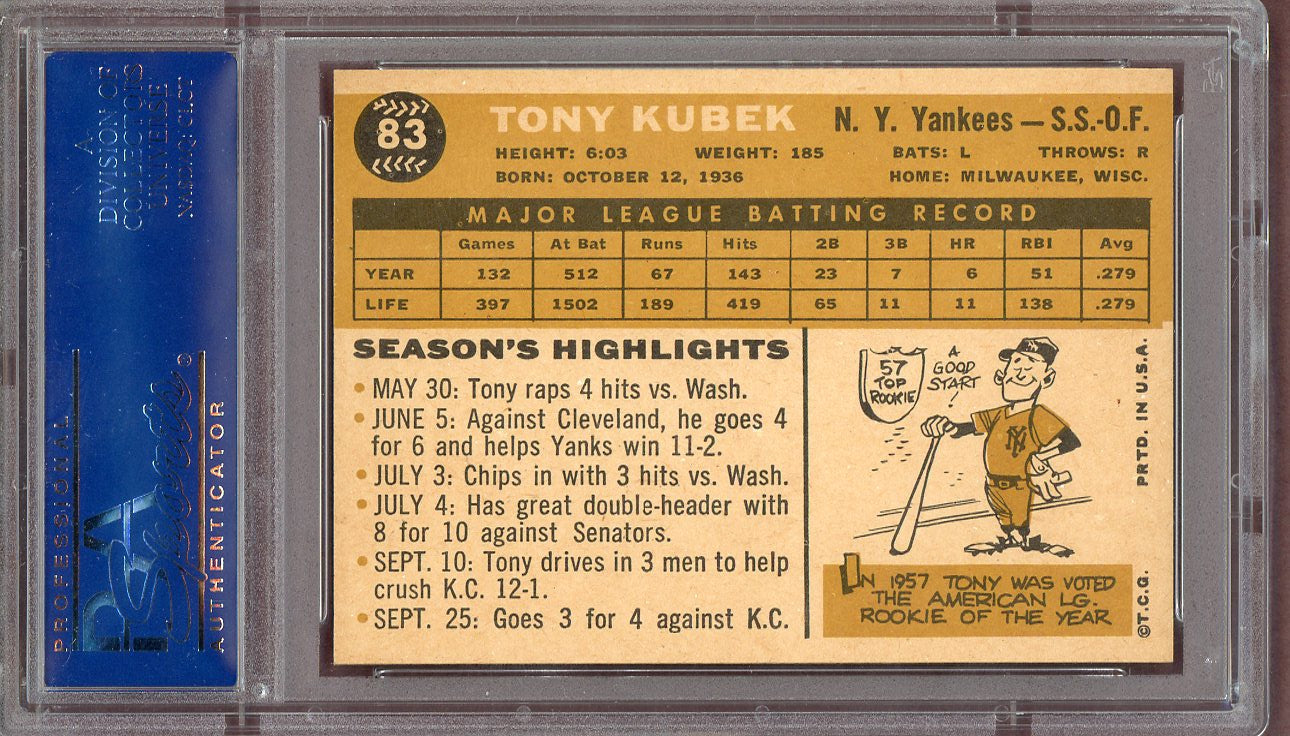 1960 Topps Baseball #083 Tony Kubek Yankees PSA 7 NM 561050