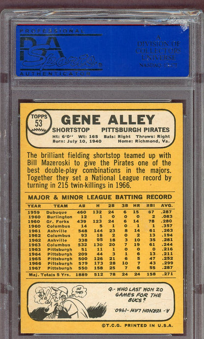 1968 Topps Baseball #053 Gene Alley Pirates PSA 7 NM 561056