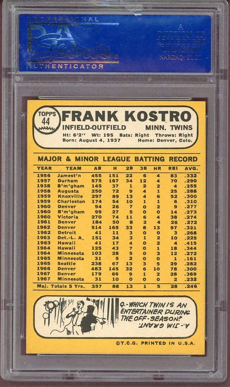 1968 Topps Baseball #044 Frank Kostro Twins PSA 8 NM/MT 561057