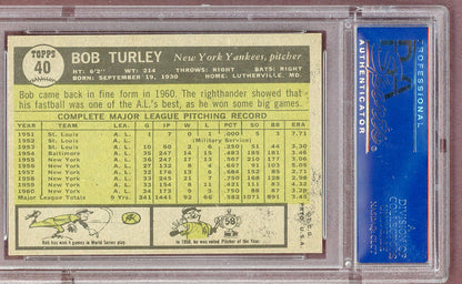 1961 Topps Baseball #040 Bob Turley Yankees PSA 7 NM 561060