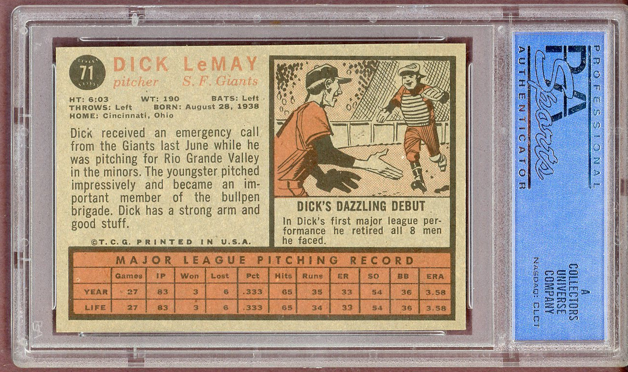 1962 Topps Baseball #071 Dick Lemay Giants PSA 7 NM 561062