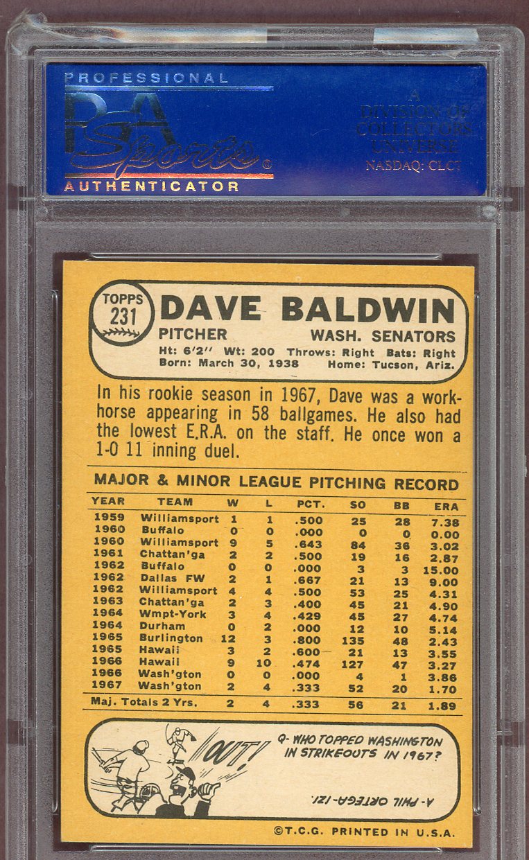 1968 Topps Baseball #231 Dave Baldwin Senators PSA 7 NM 561064