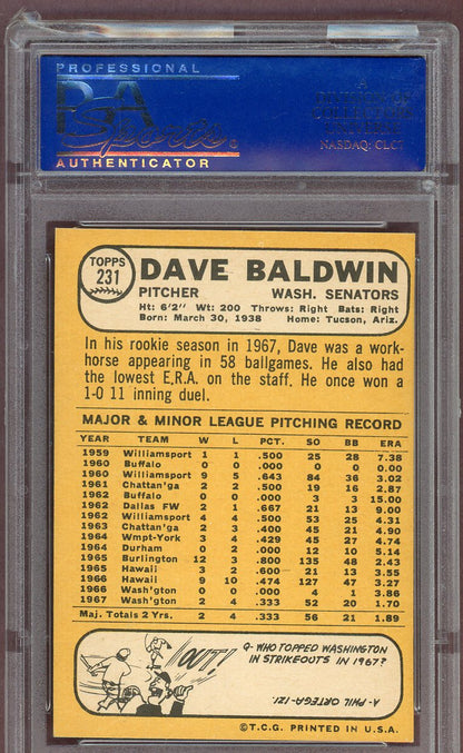 1968 Topps Baseball #231 Dave Baldwin Senators PSA 7 NM 561064