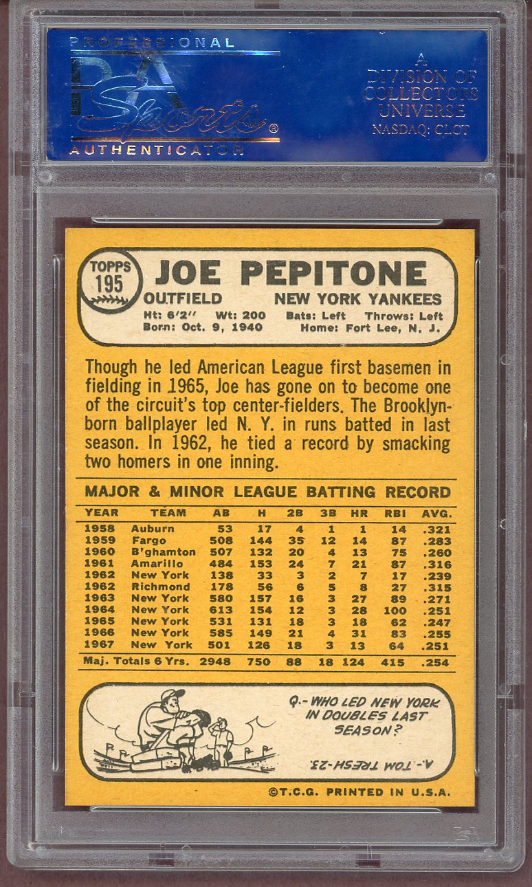 1968 Topps Baseball #195 Joe Pepitone Yankees PSA 8 NM/MT 561065