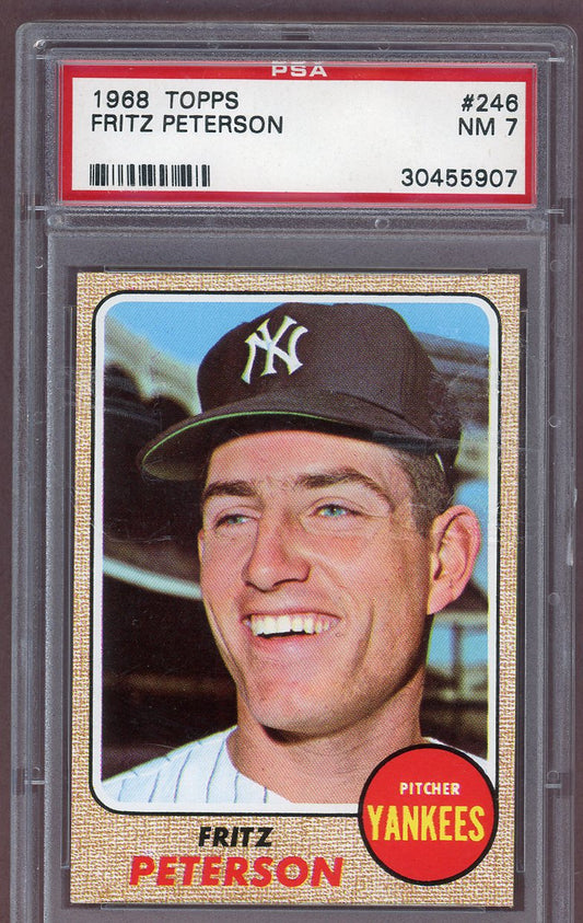 1968 Topps Baseball #246 Fritz Peterson Yankees PSA 7 NM 561067