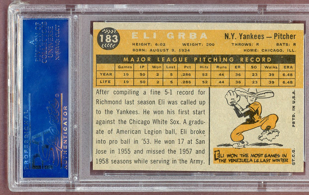 1960 Topps Baseball #183 Eli Grba Yankees PSA 7 NM 561071