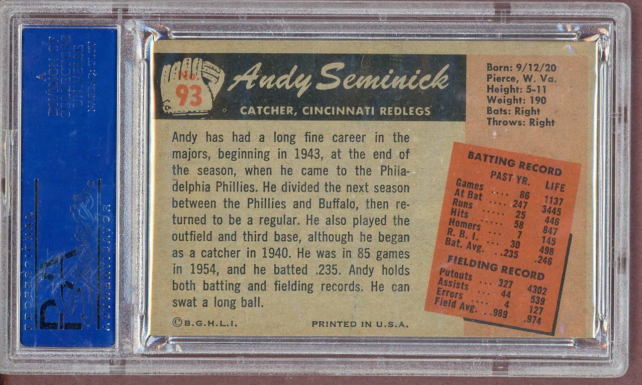 1955 Bowman Baseball #093 Andy Seminick Reds PSA 7 NM 561073