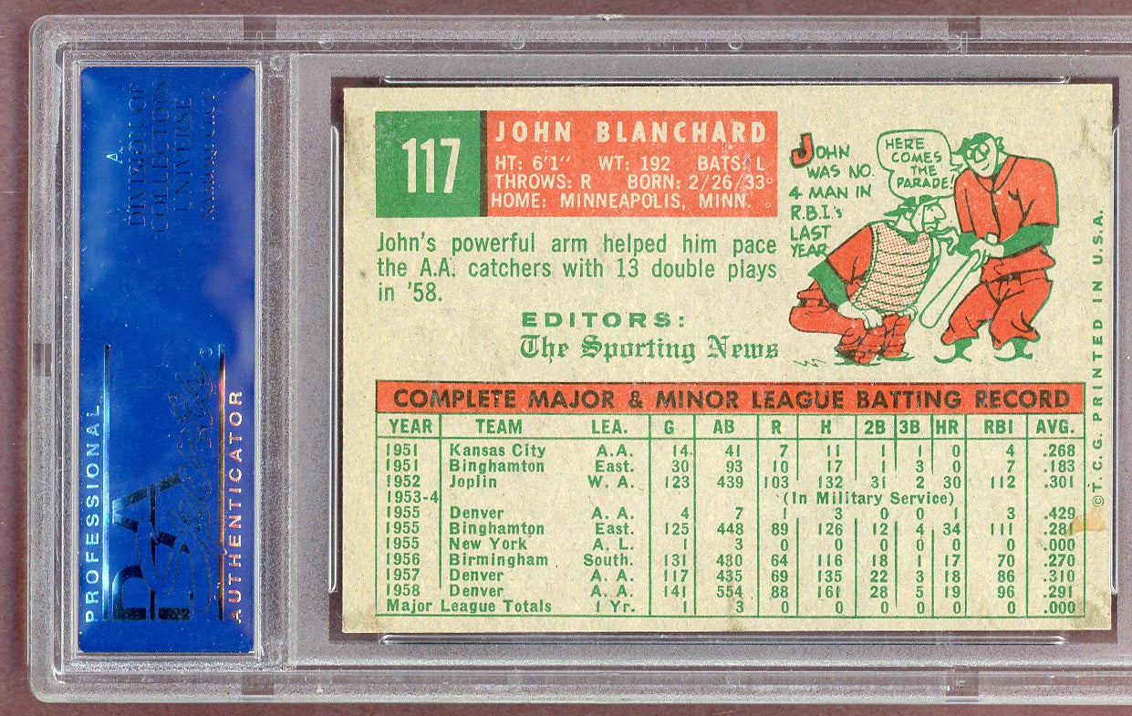 1959 Topps Baseball #117 John Blanchard Yankees PSA 6 EX-MT st 561075