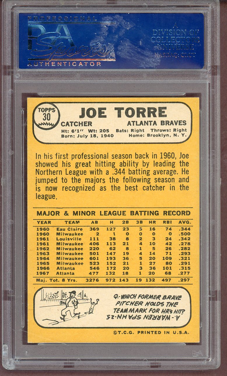 1968 Topps Baseball #030 Joe Torre Braves PSA 6.5 EX-MT+ 561078