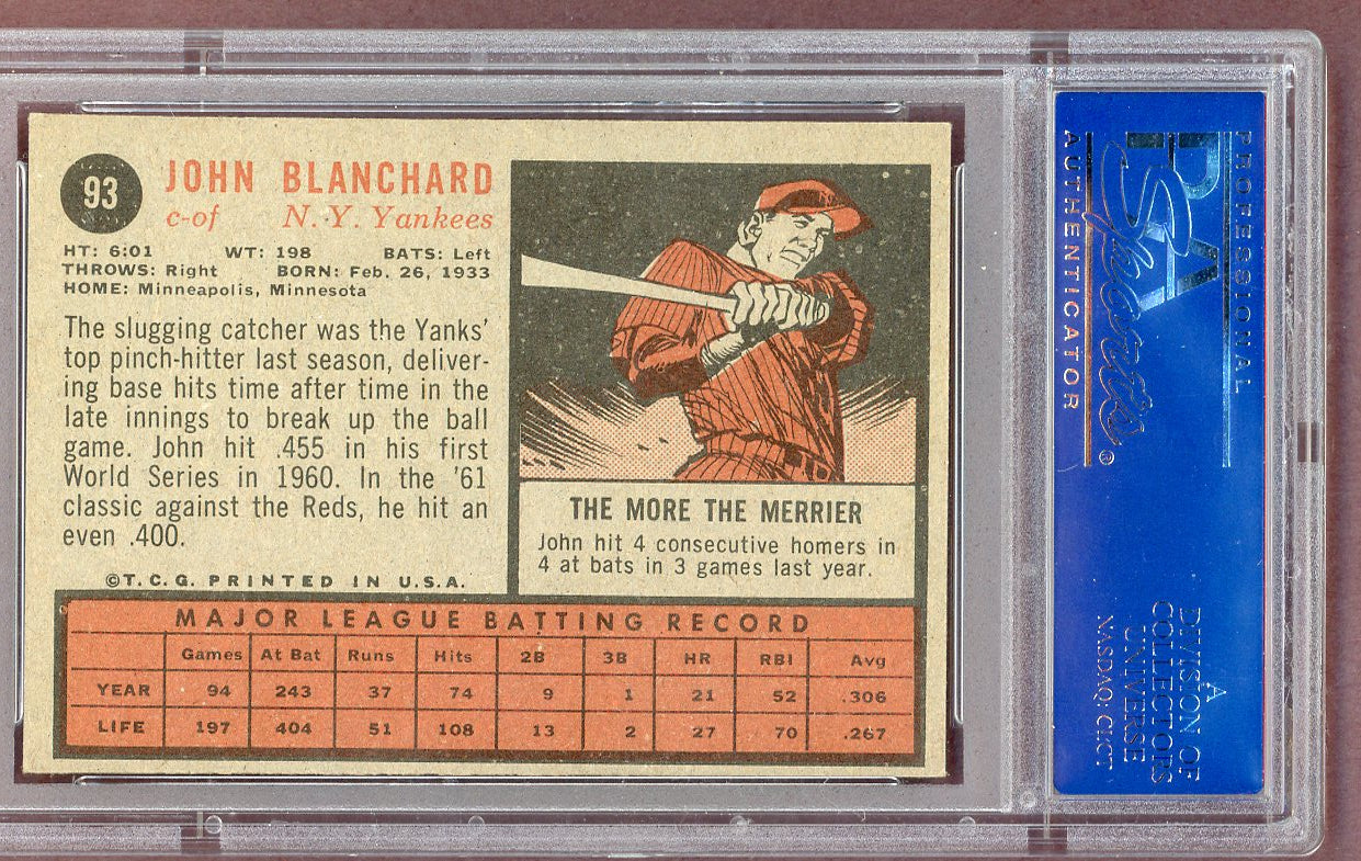 1962 Topps Baseball #093 John Blanchard Yankees PSA 6 EX-MT 561079