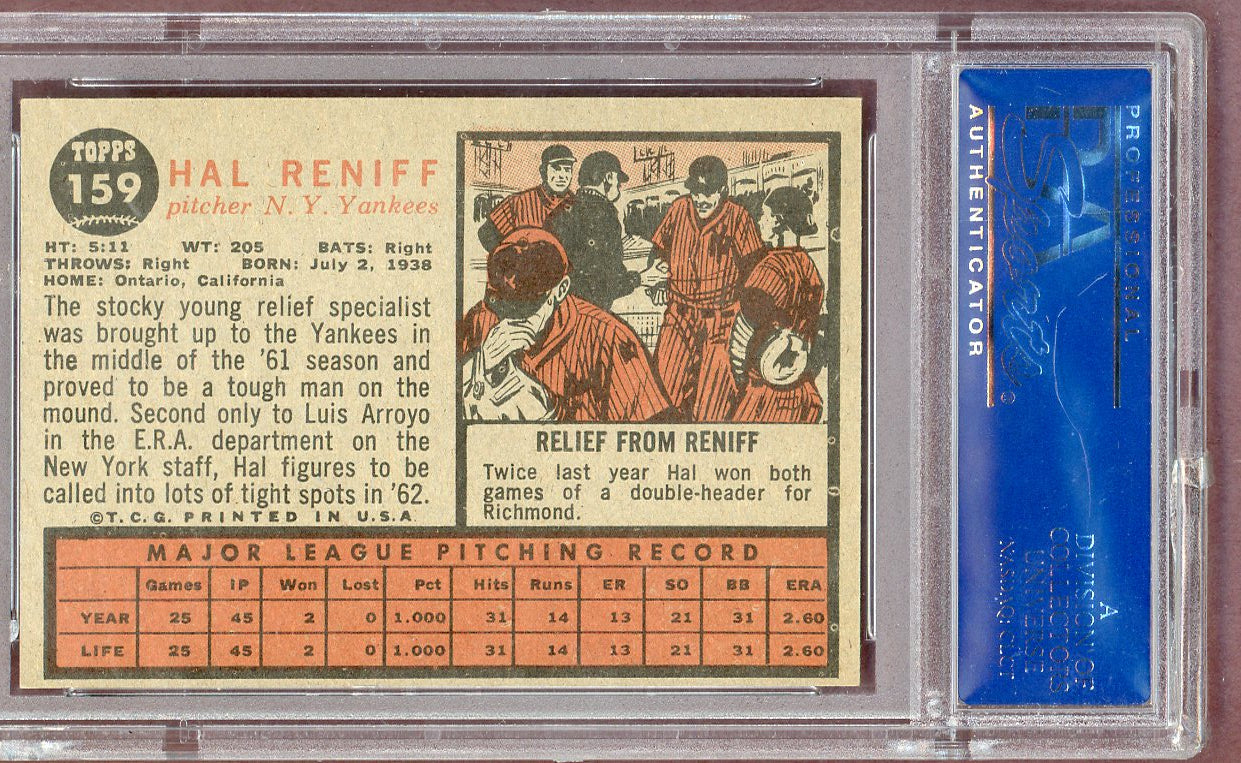 1962 Topps Baseball #159 Hal Reniff Yankees PSA 6 EX-MT 561080