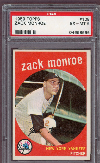 1959 Topps Baseball #108 Zack Monroe Yankees PSA 6 EX-MT 561084