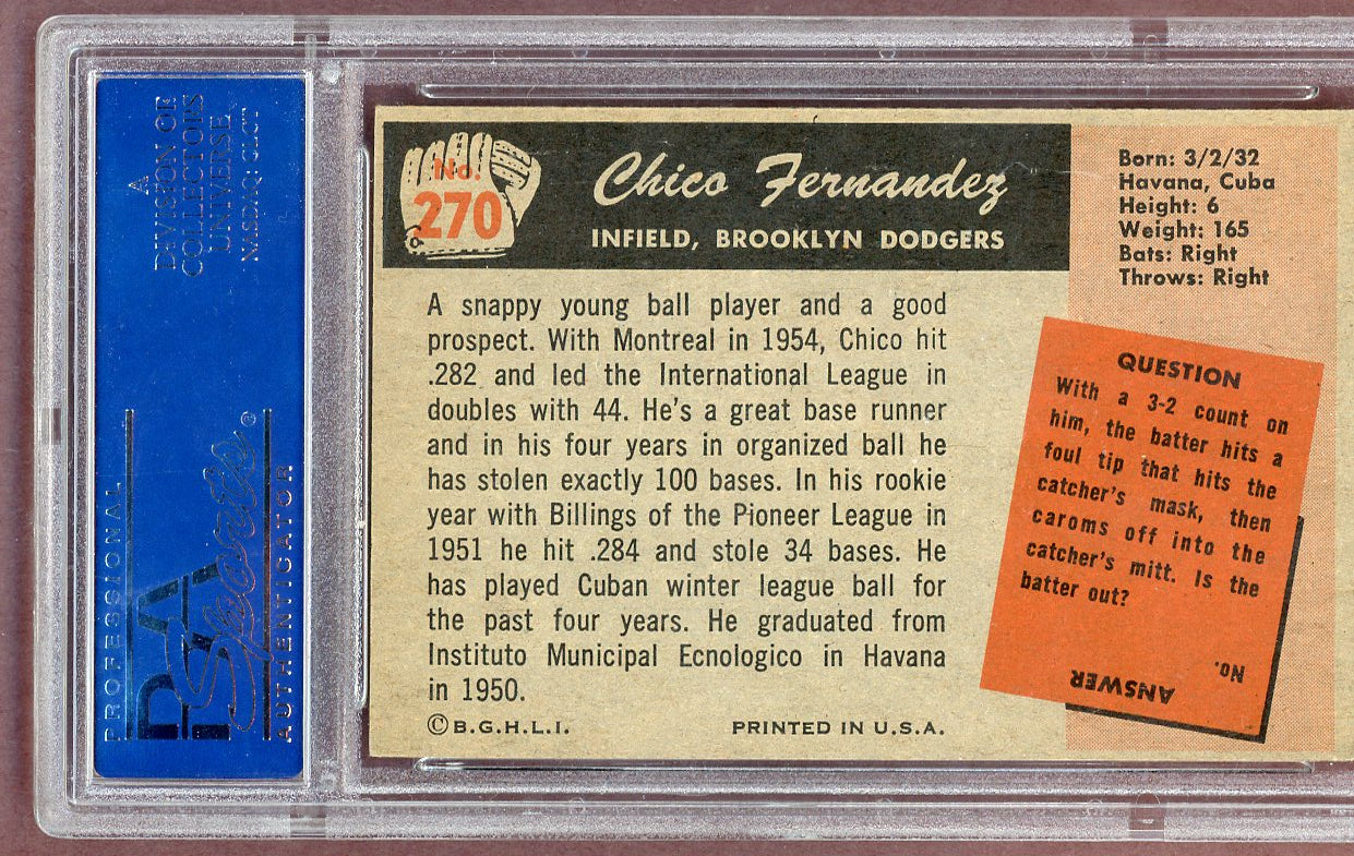 1955 Bowman Baseball #270 Chico Fernandez Dodgers PSA 6 EX-MT 561087