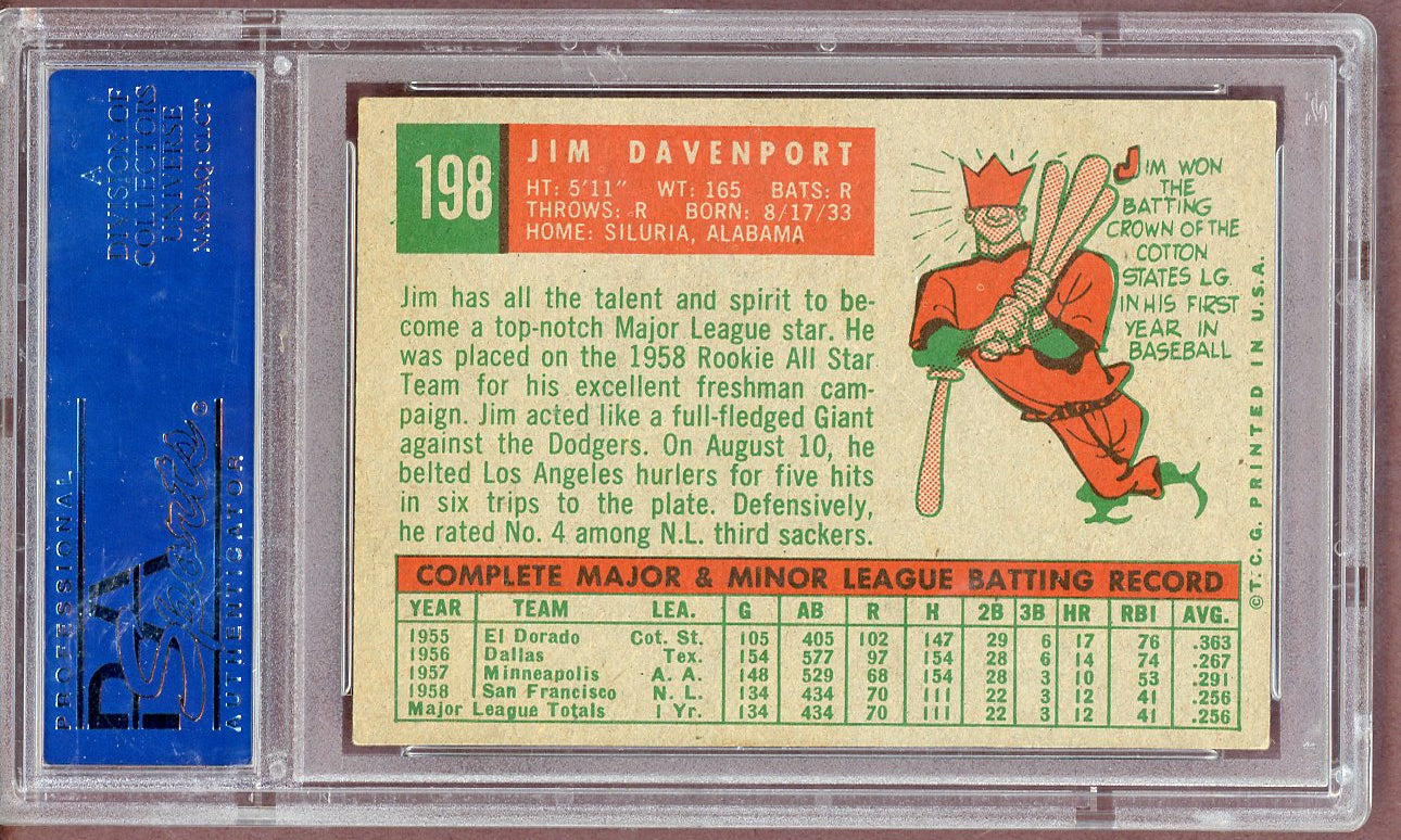 1959 Topps Baseball #198 Jim Davenport Giants PSA 6 EX-MT 561089