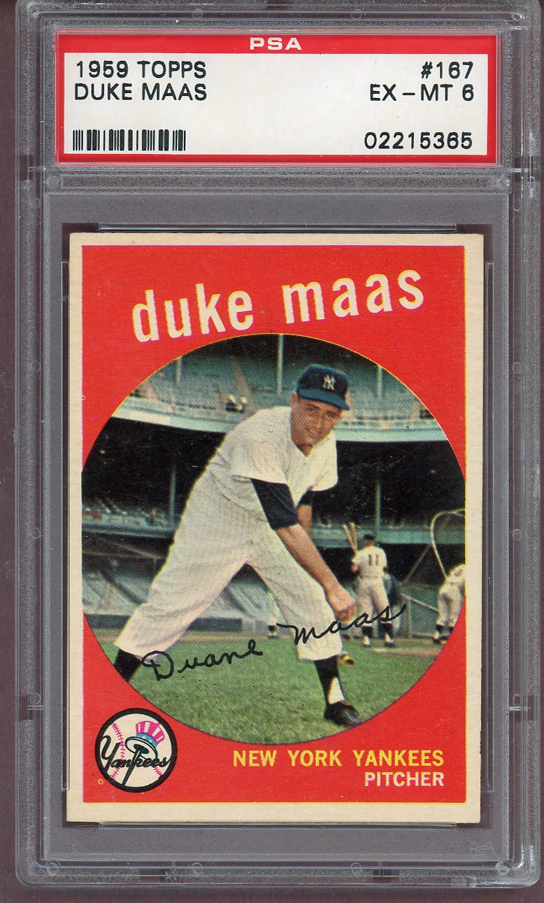 1959 Topps Baseball #167 Duke Maas Yankees PSA 6 EX-MT 561090