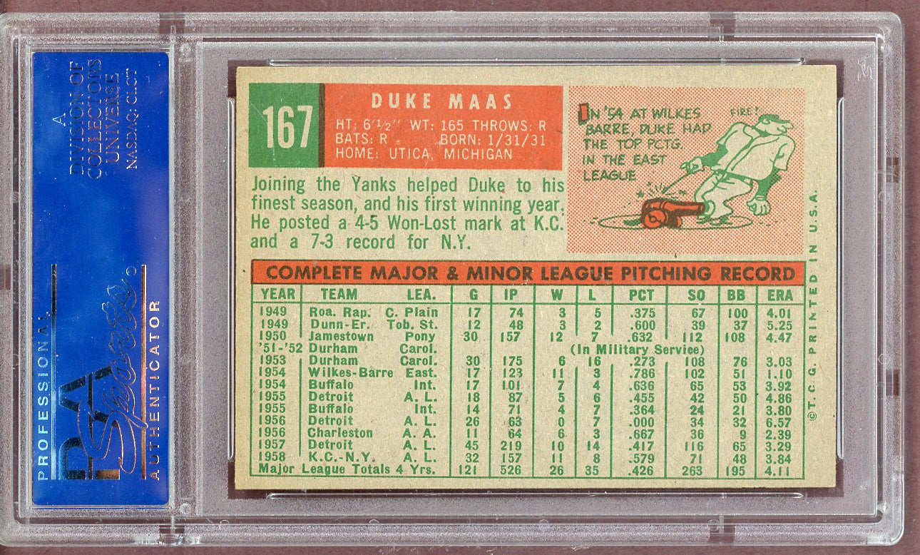 1959 Topps Baseball #167 Duke Maas Yankees PSA 6 EX-MT 561090