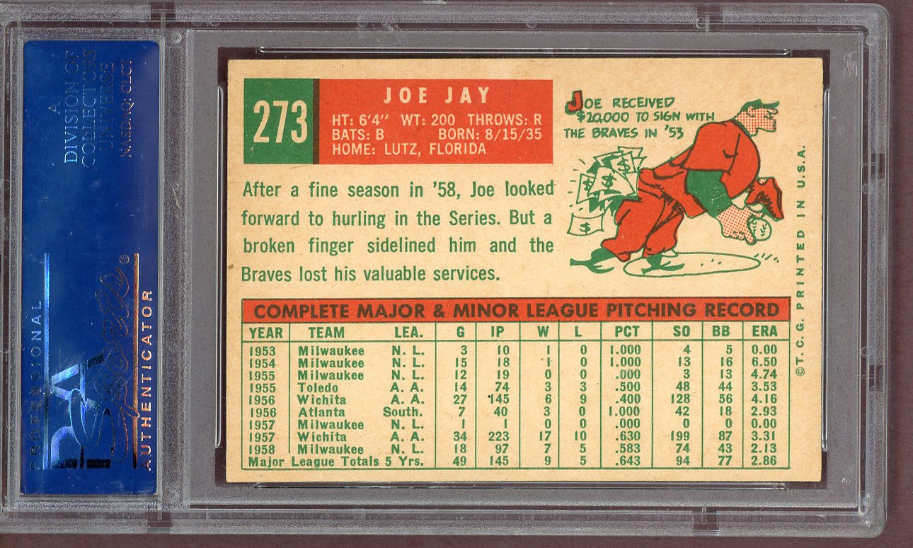 1959 Topps Baseball #273 Joe Jay Braves PSA 6 EX-MT 561093
