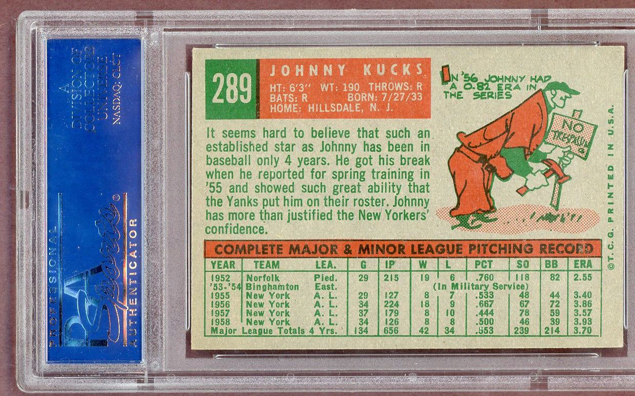 1959 Topps Baseball #289 Johnny Kucks Yankees PSA 6 EX-MT 561100