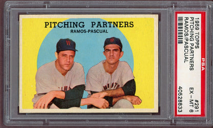1959 Topps Baseball #291 Camilo Pascual Pedro Ramos PSA 6 EX-MT 561101