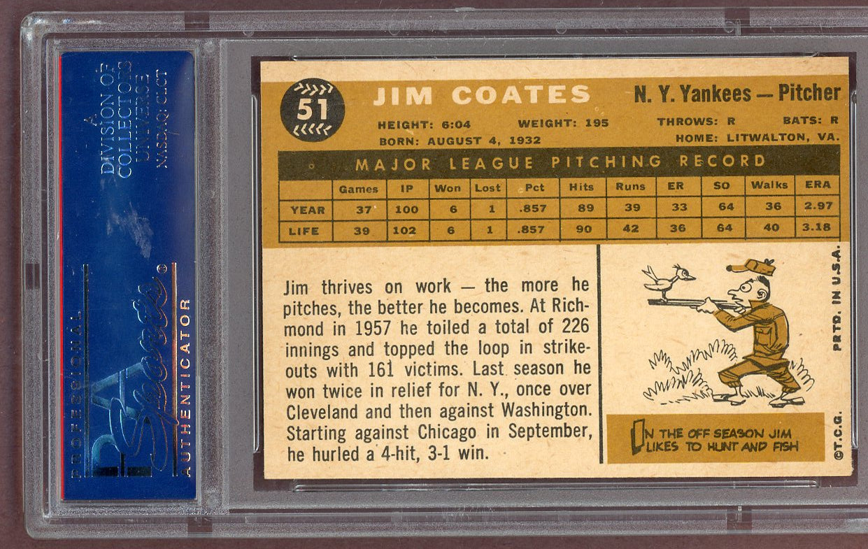 1960 Topps Baseball #051 Jim Coates Yankees PSA 6 EX-MT 561103
