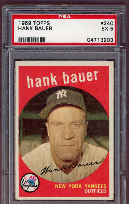 1959 Topps Baseball #240 Hank Bauer Yankees PSA 5 EX 561107
