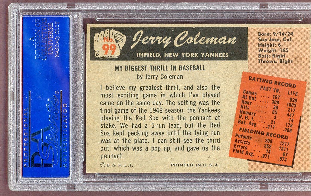 1955 Bowman Baseball #099 Jerry Coleman Yankees PSA 5 EX 561111