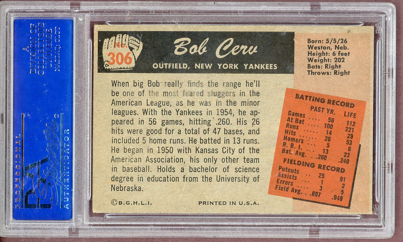 1955 Bowman Baseball #306 Bob Cerv Yankees PSA 5 EX 561113