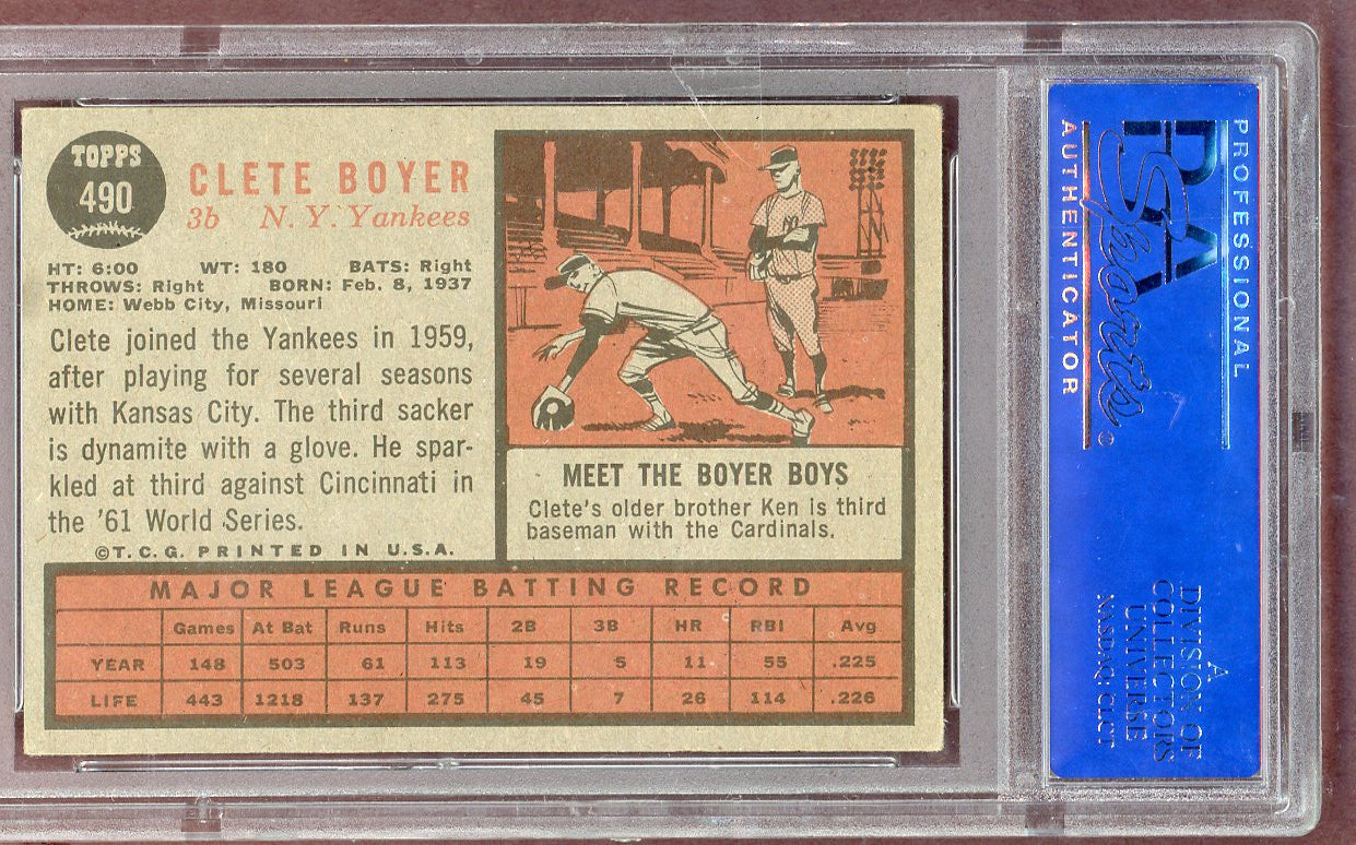 1962 Topps Baseball #490 Clete Boyer Yankees PSA 5 EX 561120