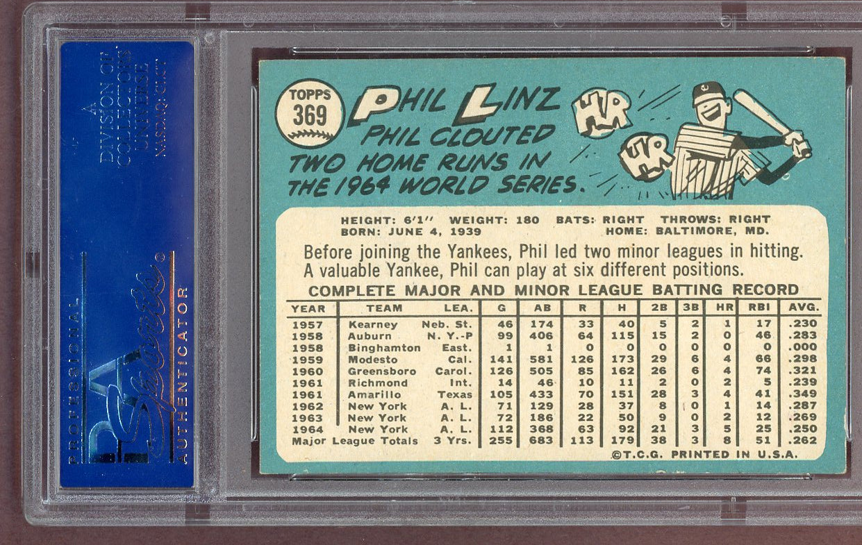 1965 Topps Baseball #369 Phil Linz Yankees PSA 5 EX 561123