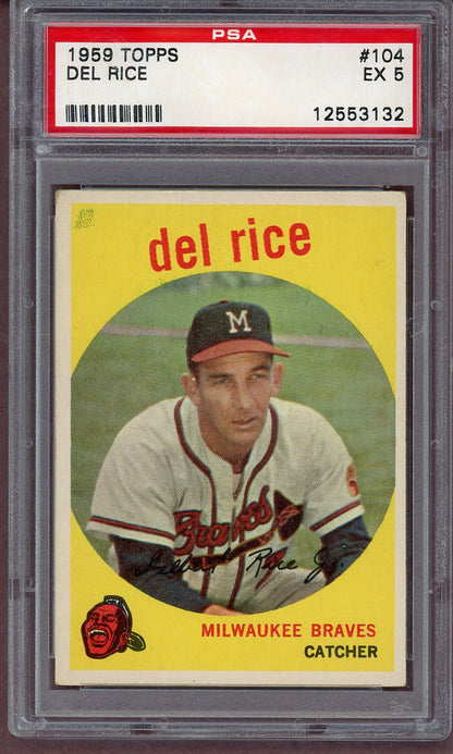 1959 Topps Baseball #104 Del Rice Braves PSA 5 EX 561125