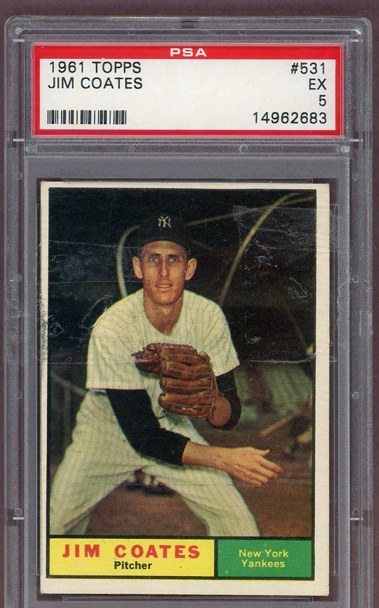 1961 Topps Baseball #531 Jim Coates Yankees PSA 5 EX 561128