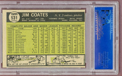 1961 Topps Baseball #531 Jim Coates Yankees PSA 5 EX 561128