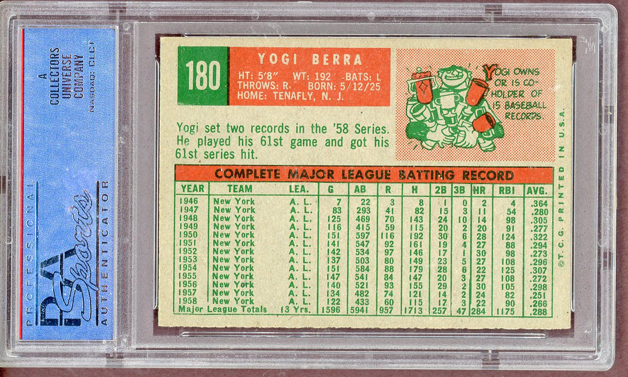 1959 Topps Baseball #180 Yogi Berra Yankees PSA 5 EX 561129