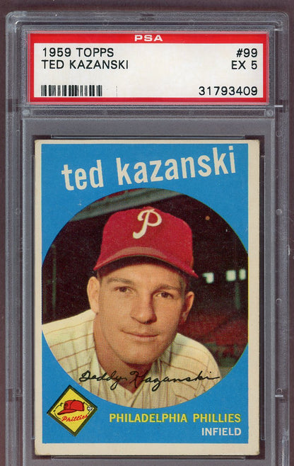1959 Topps Baseball #099 Ted Kazanski Phillies PSA 5 EX 561131