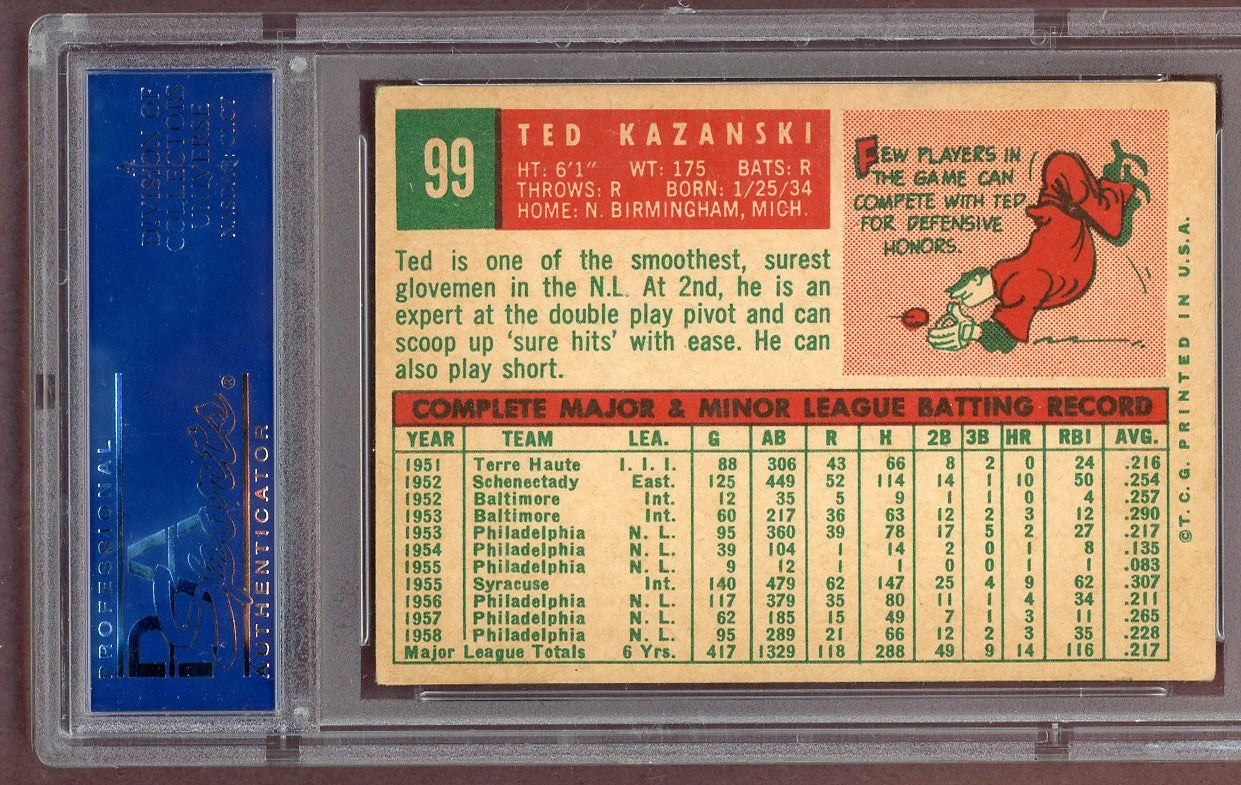 1959 Topps Baseball #099 Ted Kazanski Phillies PSA 5 EX 561131