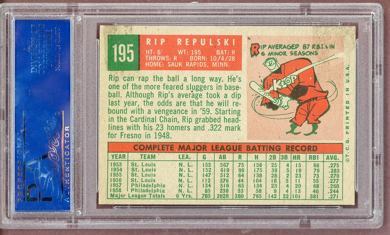 1959 Topps Baseball #195 Rip Repulski Dodgers PSA 6 EX-MT 561134