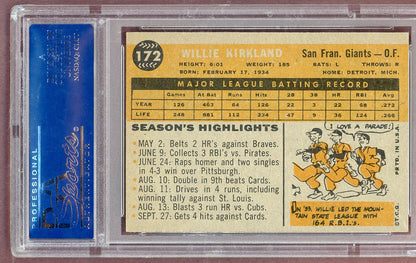 1960 Topps Baseball #172 Willie Kirkland Giants PSA 6 EX-MT 561139