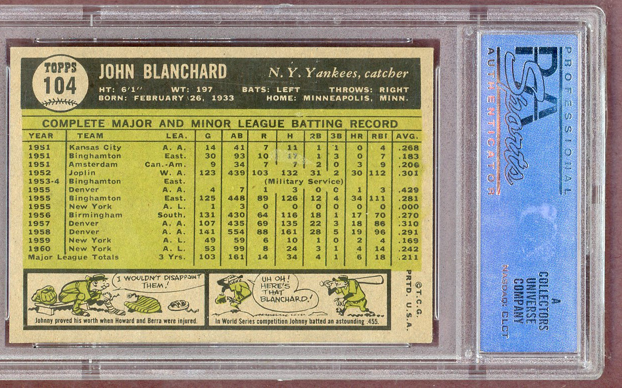 1961 Topps Baseball #104 John Blanchard Yankees PSA 6 EX-MT 561148