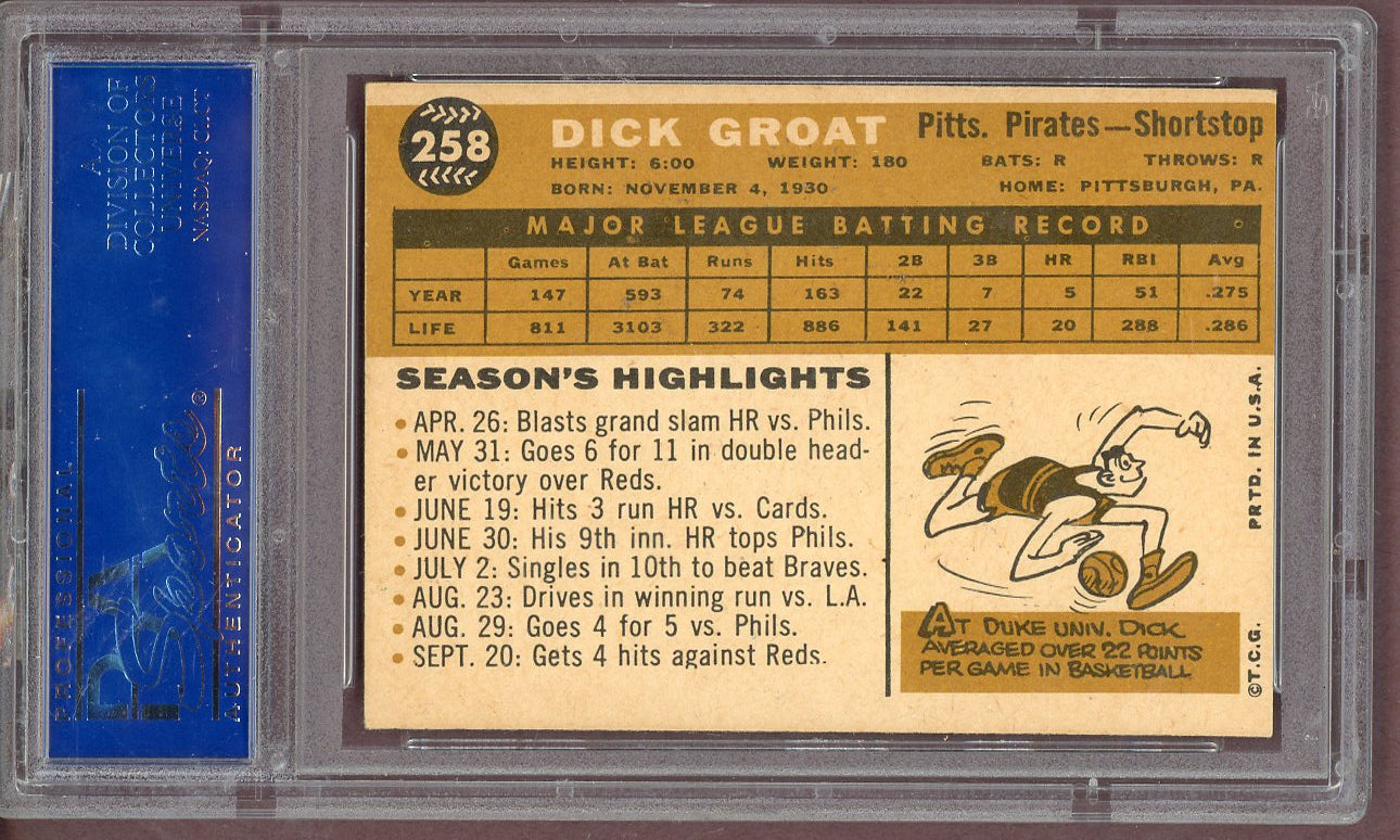 1960 Topps Baseball #258 Dick Groat Pirates PSA 6 EX-MT 561149