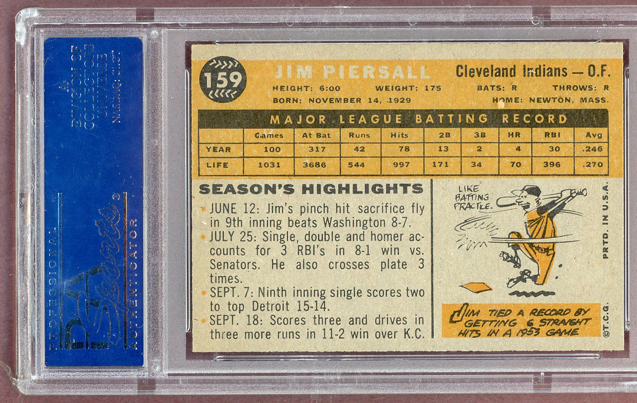 1960 Topps Baseball #159 Jimmy Piersall Indians PSA 6 EX-MT 561151