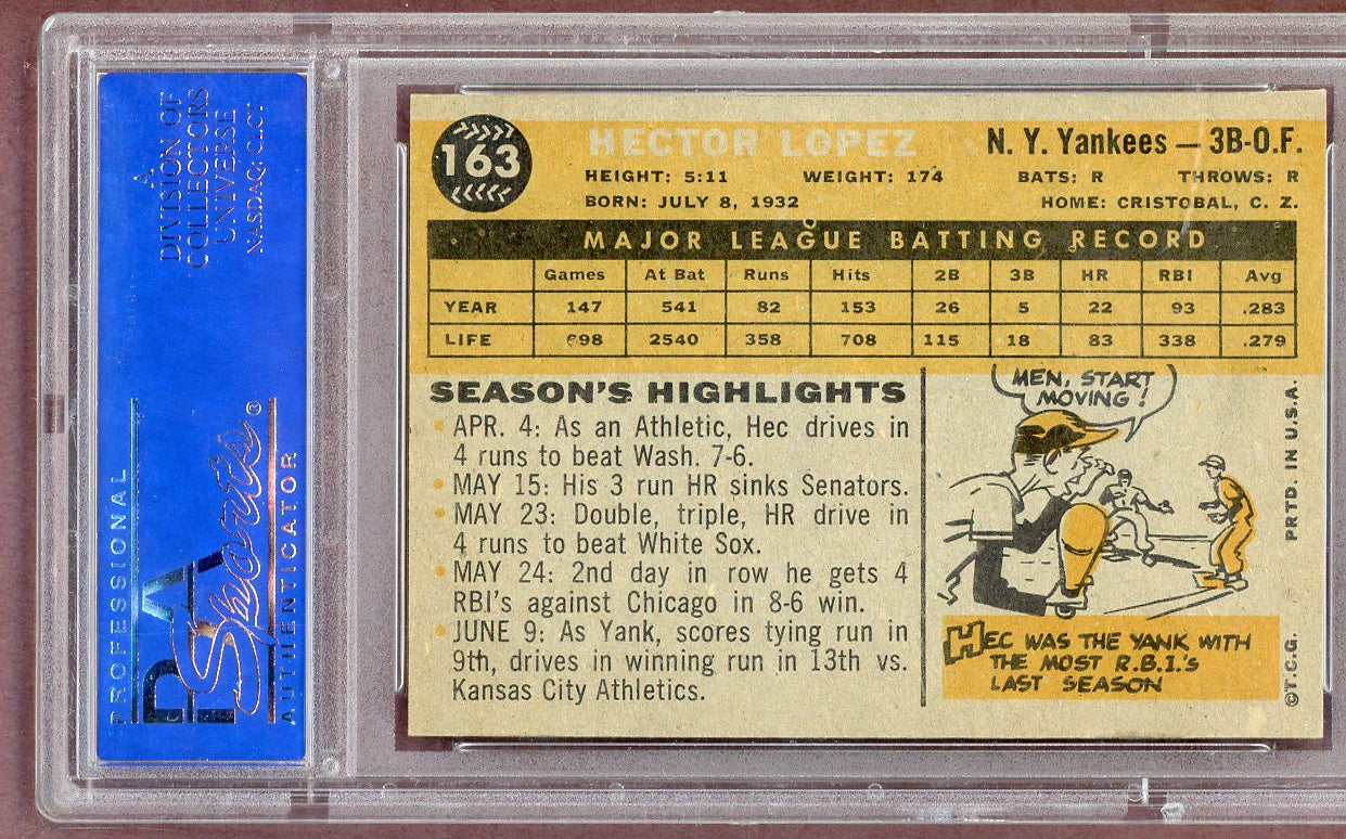 1960 Topps Baseball #163 Hector Lopez Yankees PSA 6 EX-MT 561152