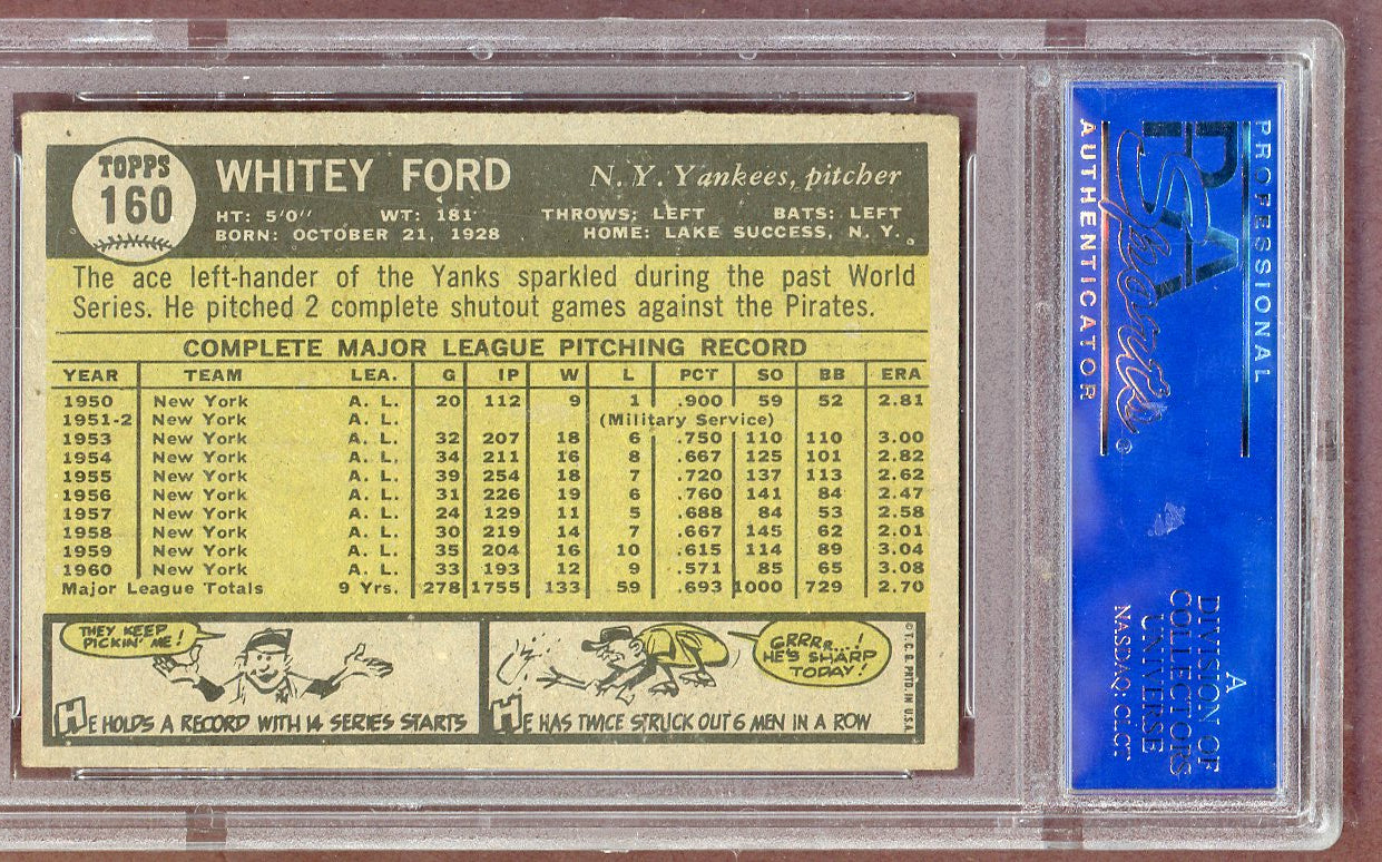 1961 Topps Baseball #160 Whitey Ford Yankees PSA 5 EX 561168