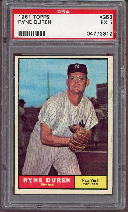 1961 Topps Baseball #356 Ryne Duren Yankees PSA 5 EX 561170