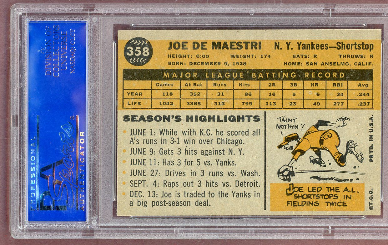 1960 Topps Baseball #358 Joe Demaestri Yankees PSA 7 NM 561175