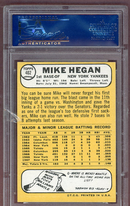 1968 Topps Baseball #402 Mike Hegan Yankees PSA 7 NM 561179