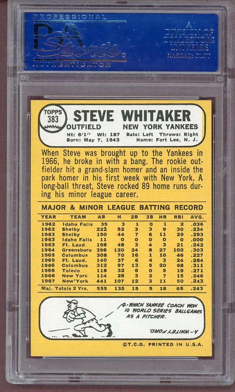 1968 Topps Baseball #383 Steve Whitaker Yankees PSA 9 MINT 561181