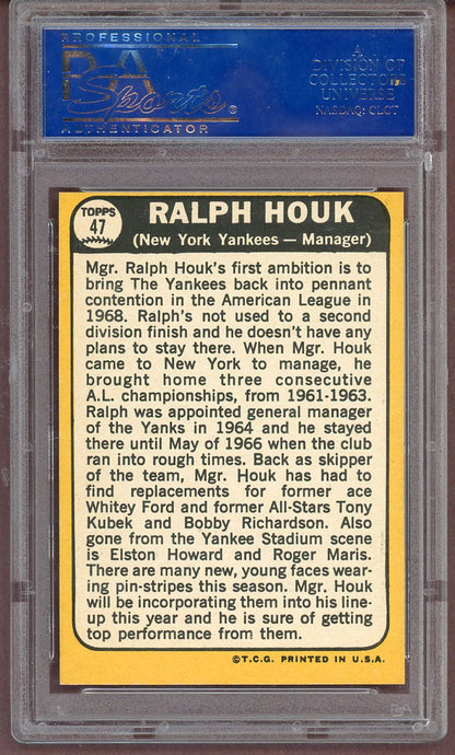 1968 Topps Baseball #047 Ralph Houk Yankees PSA 9 MINT oc 561182