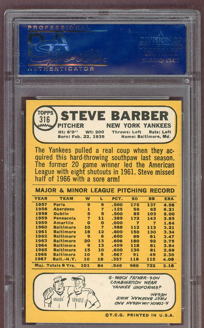 1968 Topps Baseball #316 Steve Barber Yankees PSA 8 NM/MT 561184