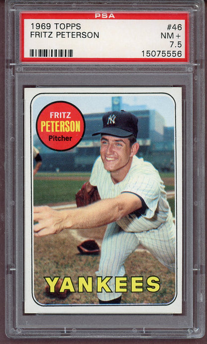 1969 Topps Baseball #046 Fritz Peterson Yankees PSA 7.5 NM+ 561190