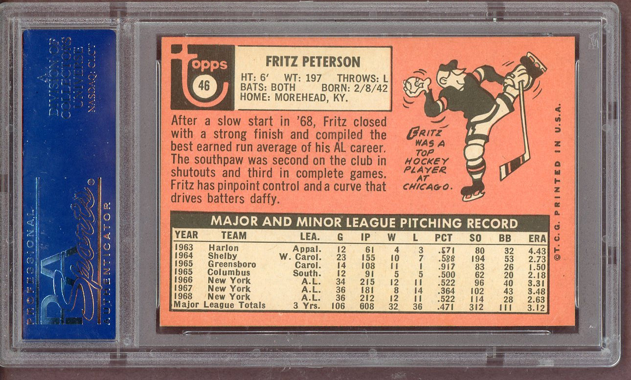 1969 Topps Baseball #046 Fritz Peterson Yankees PSA 7.5 NM+ 561190